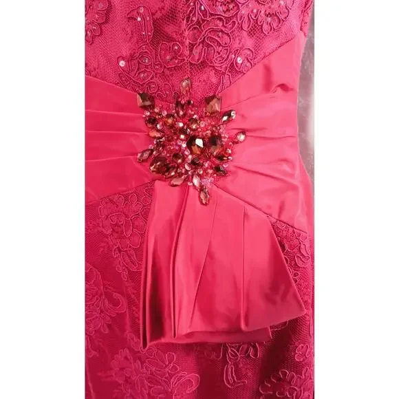 Rickie Freeman Teri Jon Gown Women's Size 2 Red Lace Formal Party Maxi Dress - Picture 4 of 16